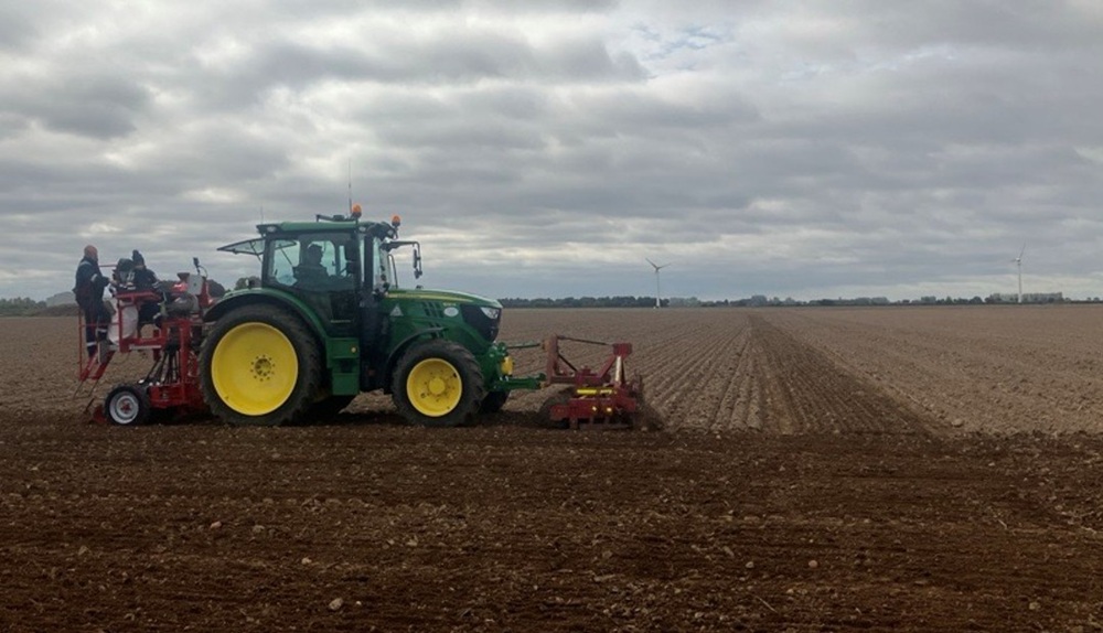 Drilling winter wheat at an trial site.